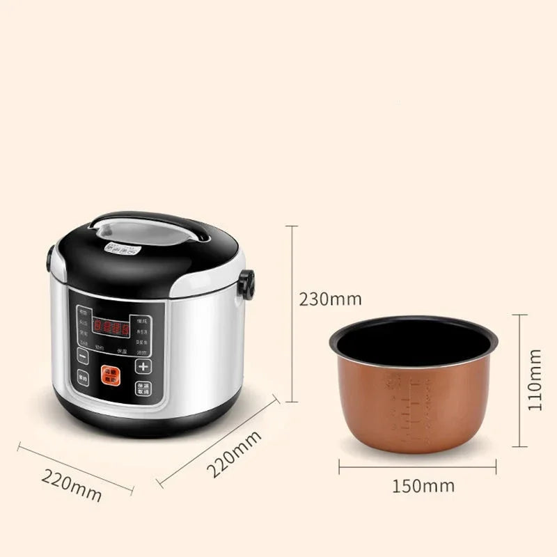 12V 24V 220V Mini Rice Cooker Soup Porridge Cooking Machine Food Steamer Heating Lunch Box Meal Heater Warmer 2L